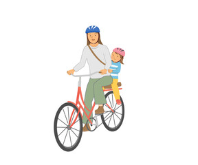 自転車に乗るヘルメットを被った親子