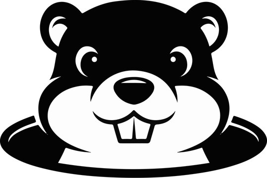 Cute stylized black and white cartoon rodent with large front teeth