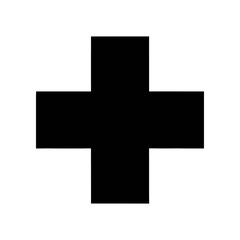 Fototapeta premium Clean and minimalist black plus sign icon on a pure white background, ideal for medical, healthcare, and business designs, offering high contrast and professional appeal.