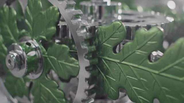 Ornate Green Leaf Gears in Mechanical Motion