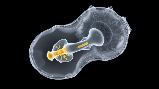 3D render of a Cryptosporidium oocyst, a single-celled parasitic protozoan, showing detailed internal structures responsible for cryptosporidiosis, against a black background.