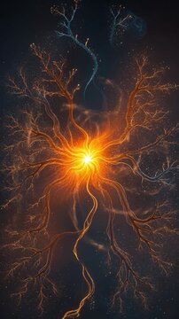 Central Nerve Energy: An artistic representation of the intricate beauty of the central nervous system, with glowing pathways radiating from a core of intense energy. 