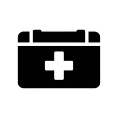 Obraz premium High-contrast, minimalist first aid kit icon featuring a bold red cross on a sleek black case, ideal for medical, emergency, and healthcare design projects with a professional look.
