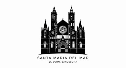 Fototapeta premium Black and white silhouette of a gothic cathedral with two towers and ornate facade