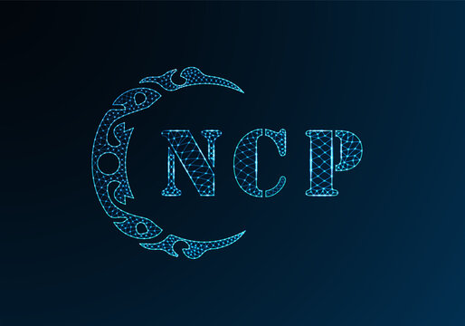 Low poly letter logo NCP design. NCP letter logo low poly vector design on blue color gradient background. NCP logo low poly design