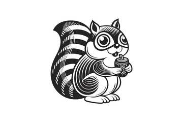 Monochrome squirrel standing holds acorn emblem evokes classic style © Sonda