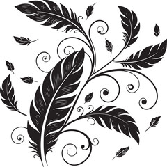 Obraz premium Elegant Black and White Floral Ornament Vector Illustration, Vintage Decorative Circular Pattern, Ornamental Botanical Design, Monochrome Line Art Style
