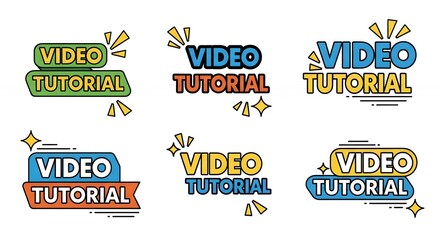 Obraz premium Colorful video tutorial badges for online courses and tutorials