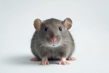 Gray small mouse isolated on white background close up