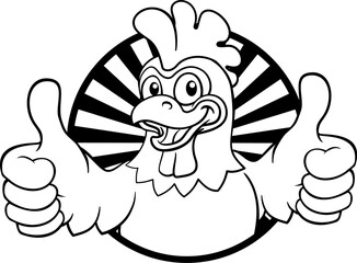 A chicken cartoon rooster cockerel bird mascot giving a thumbs up © Christos Georghiou