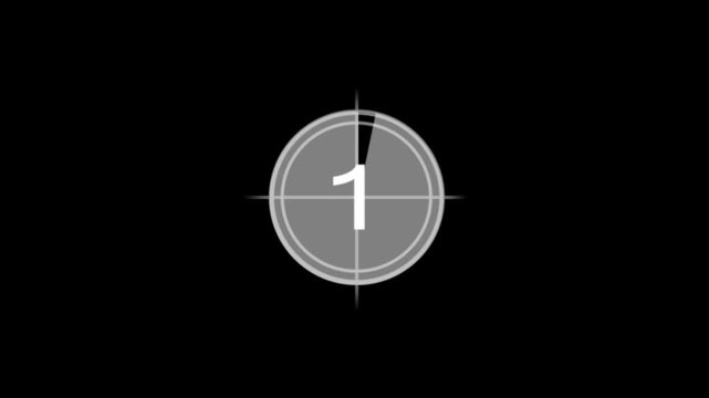 Vintage film countdown leader with number three, two and one isolated on transparent background for cinema intro
