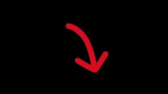 Red arrow pointing down isolated on transparent background for video editing and direction sign
