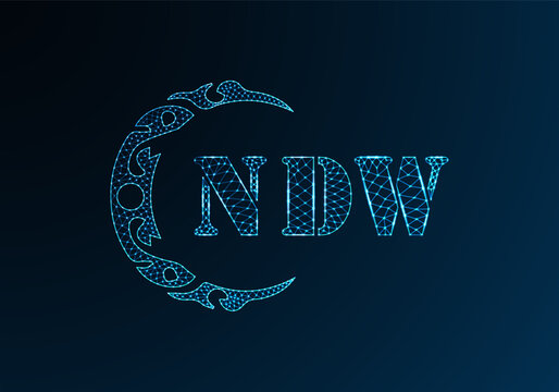 Low poly letter logo NDW design. NDW letter logo low poly vector design on blue color gradient background. NDW logo low poly design
