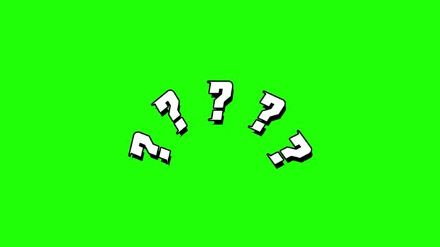 Comic question mark icons isolated on transparent background for video editing and faq confusion