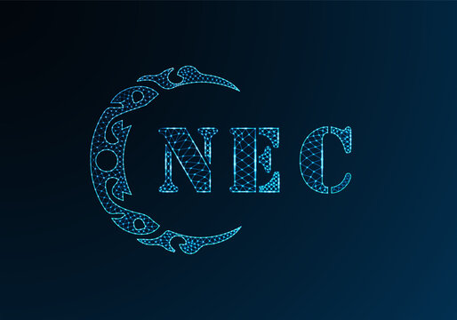 Low poly letter logo NEC design. NEC letter logo low poly vector design on blue color gradient background. NEC logo low poly design