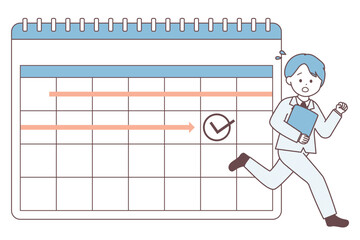 締切に追われるビジネスパーソンの男性｜多忙・締切・スケジュール管理のイメージイラスト