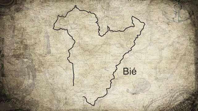 Bie Angola map drawn on a cartography background sheet of paper
