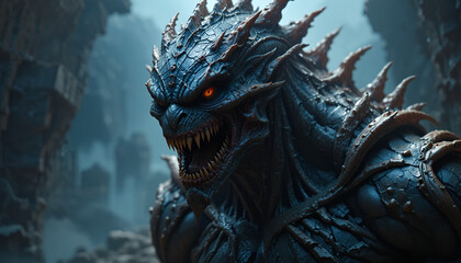Obraz premium A close-up of a monstrous creature with sharp teeth and spikes