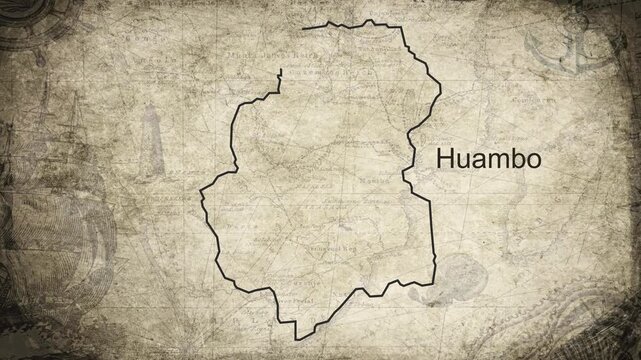 Huambo Angola map drawn on a cartography background sheet of paper
