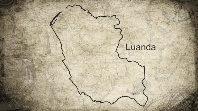 Luanda Angola map drawn on a cartography background sheet of paper
