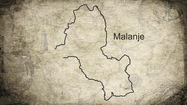 Malanje Angola map drawn on a cartography background sheet of paper