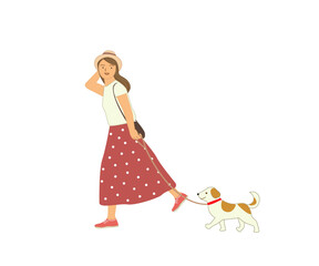 犬の散歩をする女性