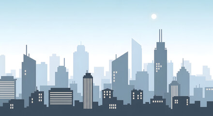 Fototapeta premium Vast Cityscape Silhouette Under a Hazy Sky with a Hint of Sunlight