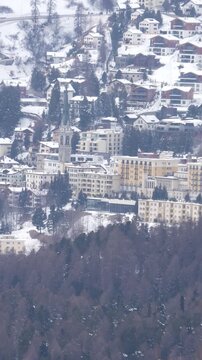 Heavy snowfall over st. Moritz in swiss alps