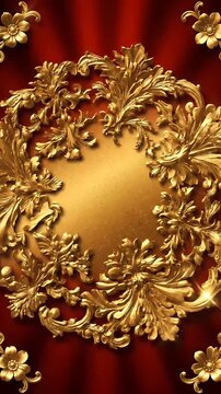 Elegant Golden Baroque Frame Swirling Flourish on Red Silk Fabric Loop