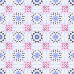 Soft pastel floral seamless pattern in pink and blue tones. Gentle, feminine design perfect for backgrounds, romantic themes, and elegant layouts.