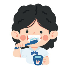 Child Brushing Teeth with Toothbrush and Cup.eps