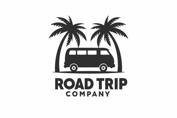 Obraz premium Silhouette road trip shows vintage bus with palm trees suggesting vacation getaway and adventure