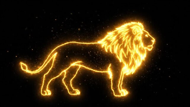 Glowing lion silhouette on black background with animated energy effect