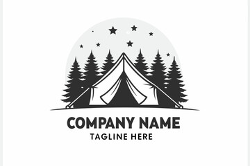 Silhouette tent stands between trees under a starry sky forming a beautiful scenery © Sonda