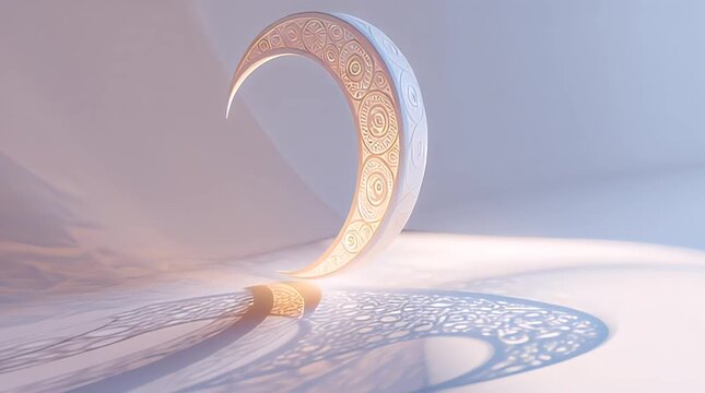 Crescent Moon Symbol with Intricate Islamic Patterns and Ornate Design.