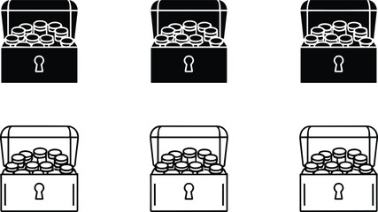 Treasure Chest Coins Gold Wealth Riches Fortune Money Savings Investment Storage Lock Locked Security Safe Silhouette Vector Illustration Icon Collection © It's Sohan Here