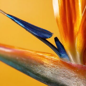 Close-up of vibrant bird of paradise flower against yellow background