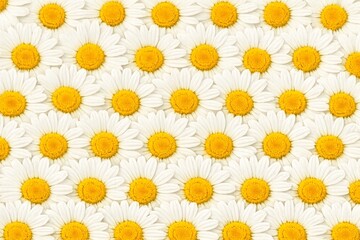 Fototapeta premium White Daisy Flowers Flat Lay Macro Texture Background for Graphic Design Use