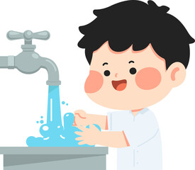 young male cleaning hands with running water and soap promoting personal hygiene practice