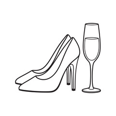 High Heel Shoes and Champagne Glass Line Art Icon Luxury Fashion Celebration Vector Illustration