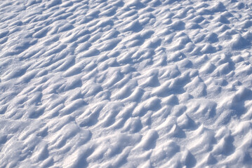 Snowy landscape with snow drifts in shades of gray.