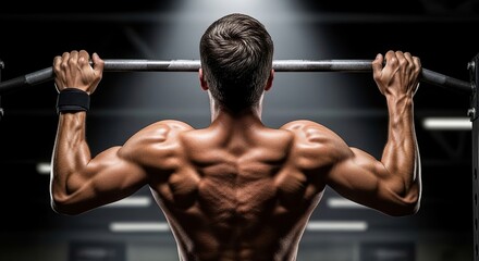 Pushing Boundaries: a muscular person performs a pull-up, showcasing strength and determination in a focused workout.