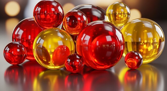 Vibrant spheres abstract composition of glossy red and yellow orbs