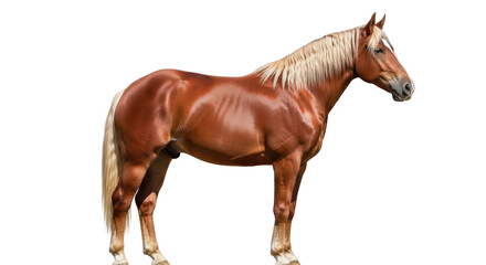 Obraz premium Isolated Palomino horse with golden body, flaxen mane and tail in a full body shot