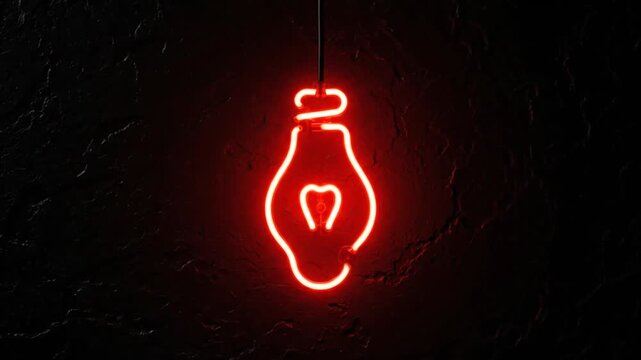 Neon lightbulb silhouette against dark textured background
