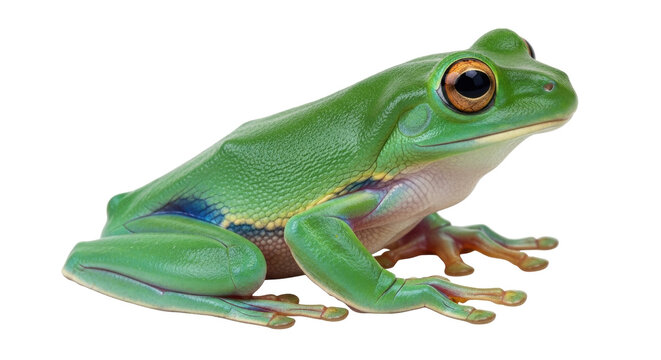 Isolated Green Tree Frog, Litoria caerulea, Australia native. Tropical amphibian close-up