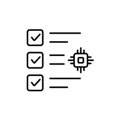 A vector icon with a checklist and AI chip, representing smart automated task management, created in line style with editable stroke