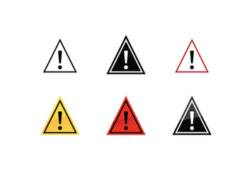 Obraz premium Exclamation mark warning sign icon set in triangle frames with flat and glossy styles on white background