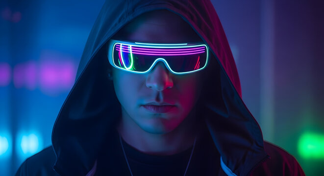 Neon vision a futuristic portrait