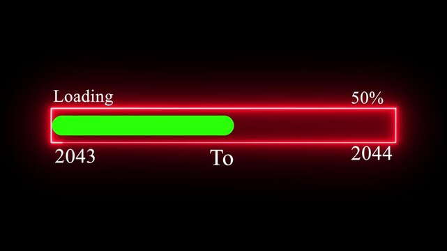 Loading bar from 2043 to 2044 new year transfer animation. New year loading bar animation Year changing . Almost reaching New Year on black background..
